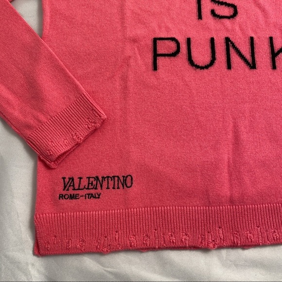 Valentino PINK IS PUNK pink and black graphic lightweight wool cashmere sweater - Picture 13 of 14